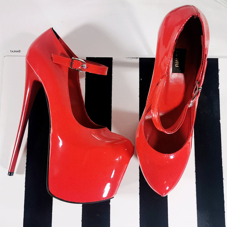 Red Gloss Modern Mary Jane High Heels - Tajna Club