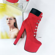 Timber Lace Up Red Suede Platform Ankle Boots - Tajna Club