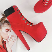 Timber Lace Up Red Suede Platform Ankle Boots - Tajna Club