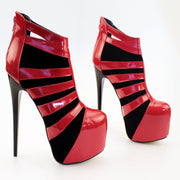 Red Black Patent High Heel Booties - Tajna Club
