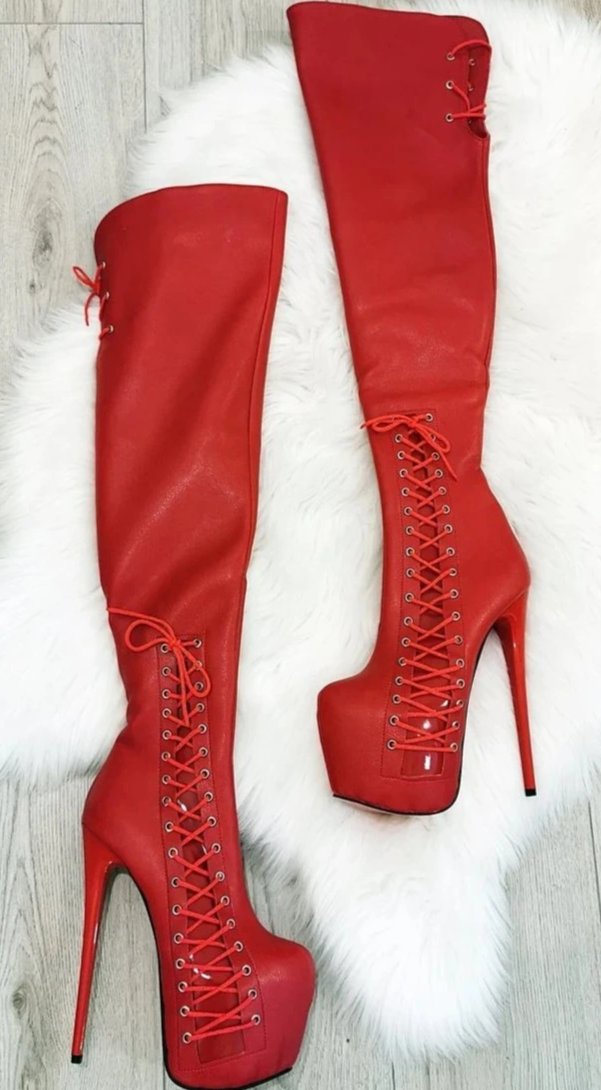 Red Knee High Corset Boots - Tajna Club