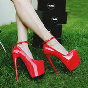 Ankle Strap Red Patent High Heel Platform Shoes - Tajna Club