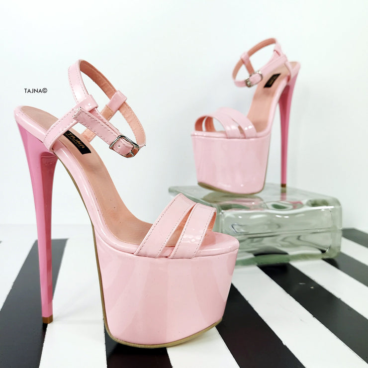 Light Pink Gloss High Heel Sandals - Tajna Club