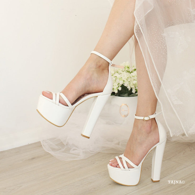 Cross Strap Bridal White Platform Shoes - Tajna Club