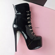 Black Patent Military Style Ankle Boots - Tajna Club