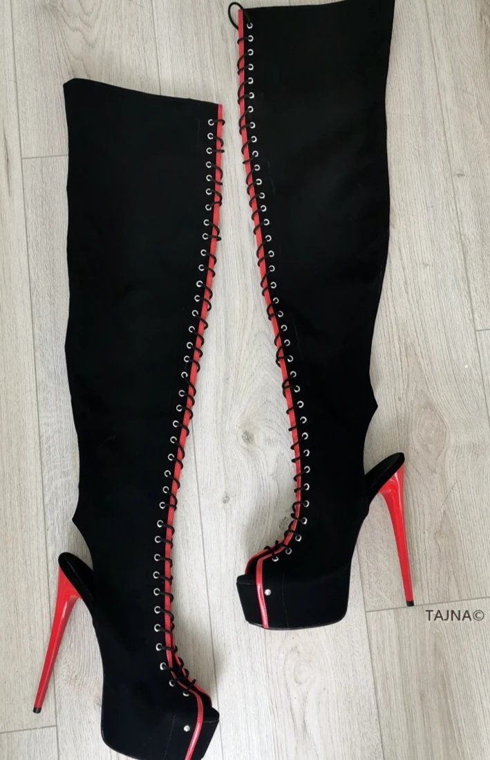 Gladiator Black Red Knee High Boots - Tajna Club