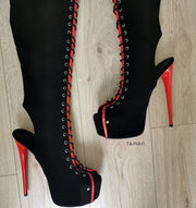 Gladiator Black Red Knee High Boots - Tajna Club