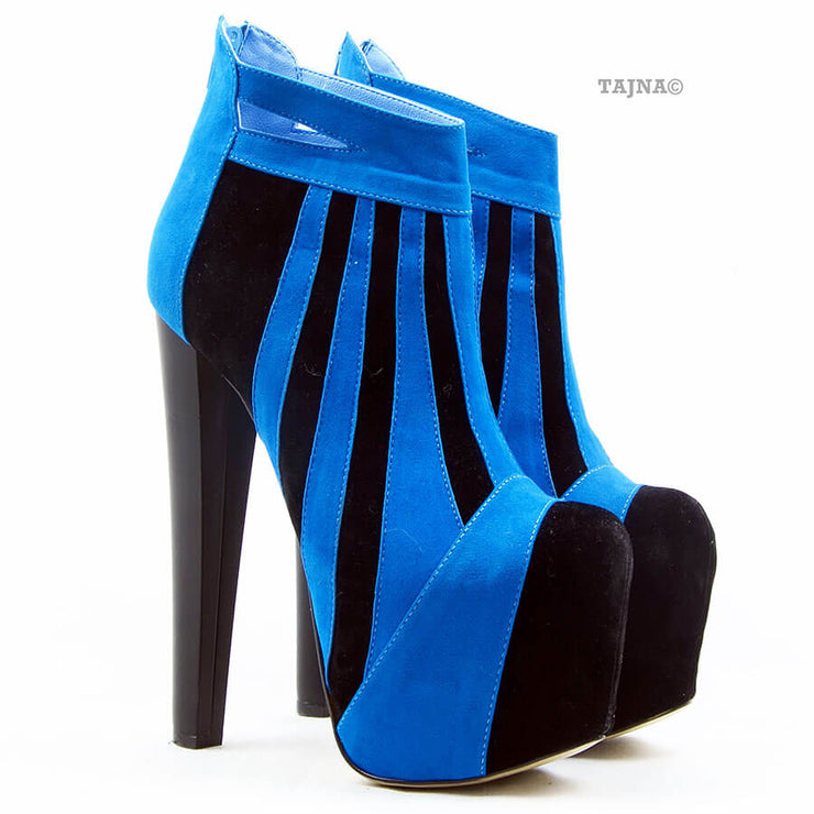 Blue Black Stripe Ankle Platform Booties - Tajna Club