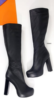 Under Knee Genuine Leather 13cm Chunky Boots