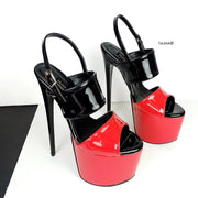 Red Black  Patent Sling Back High Heel Sandals - Tajna Club