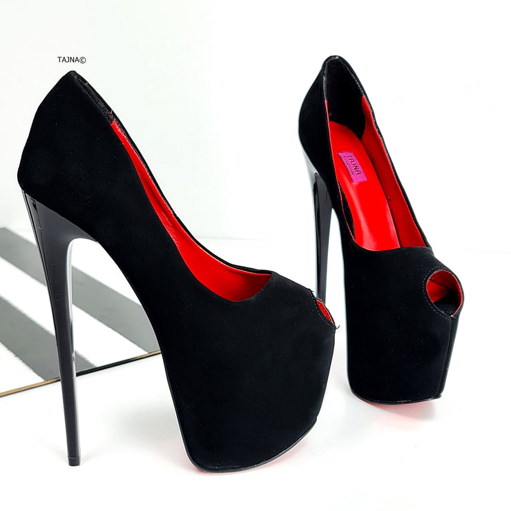 Black Suede Fishmouth Classic High Heels