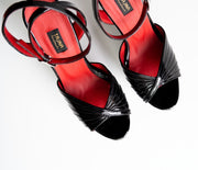 Black Gloss Retro Tango Style High Heels