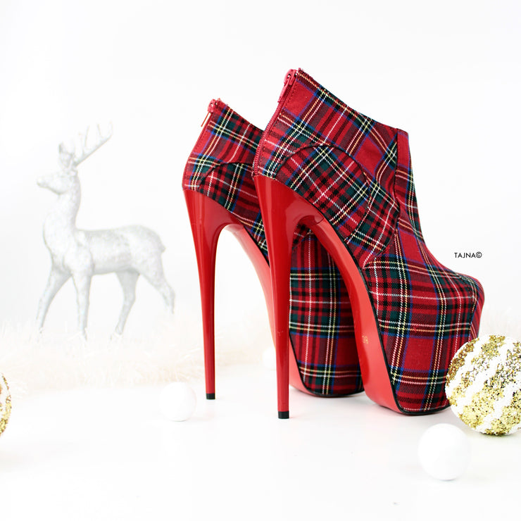 Red Tartan Ankle High Heels - Tajna Club
