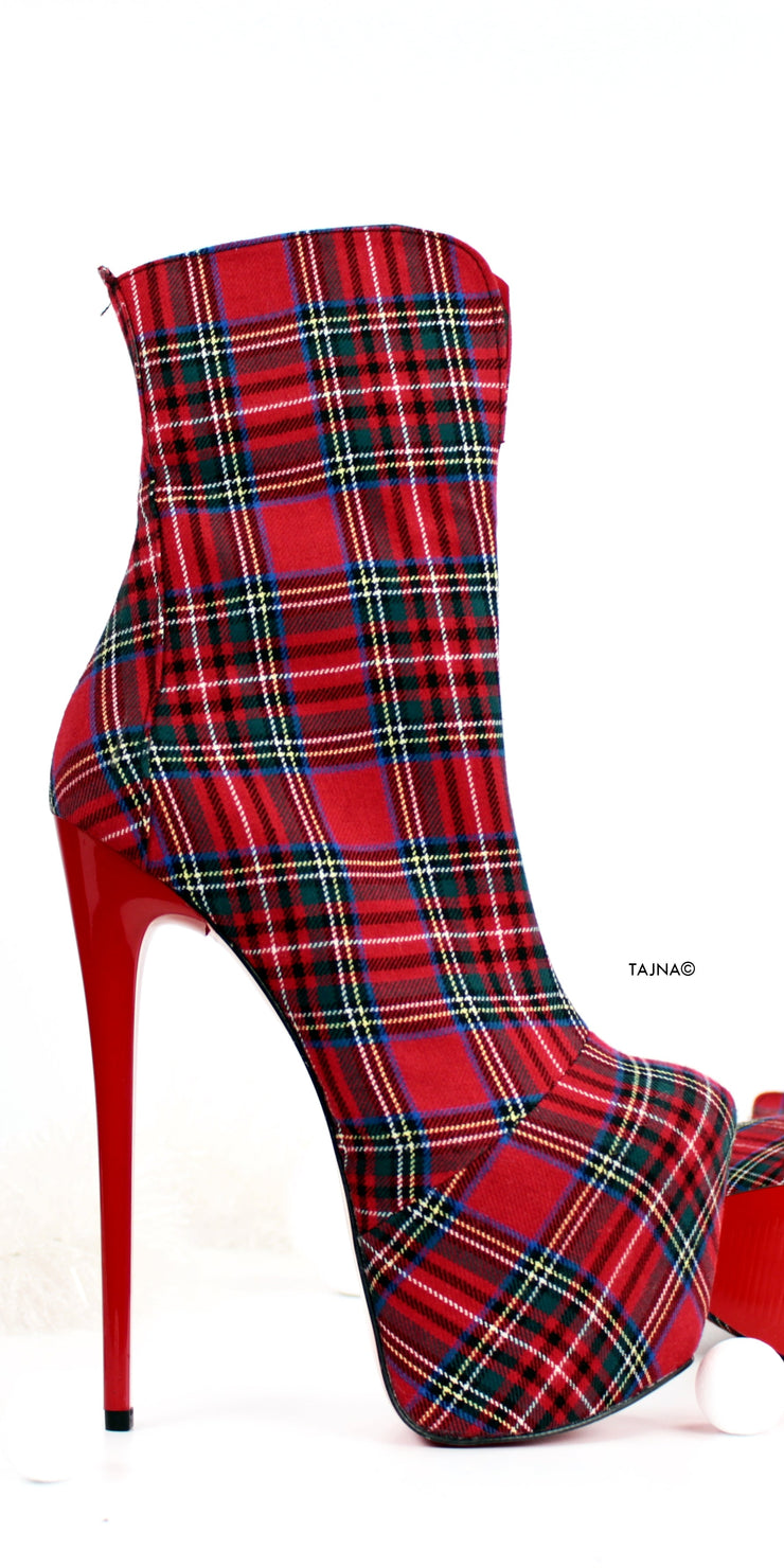 Tartan Red Plaid High Heel Ankle Boots - Tajna Club