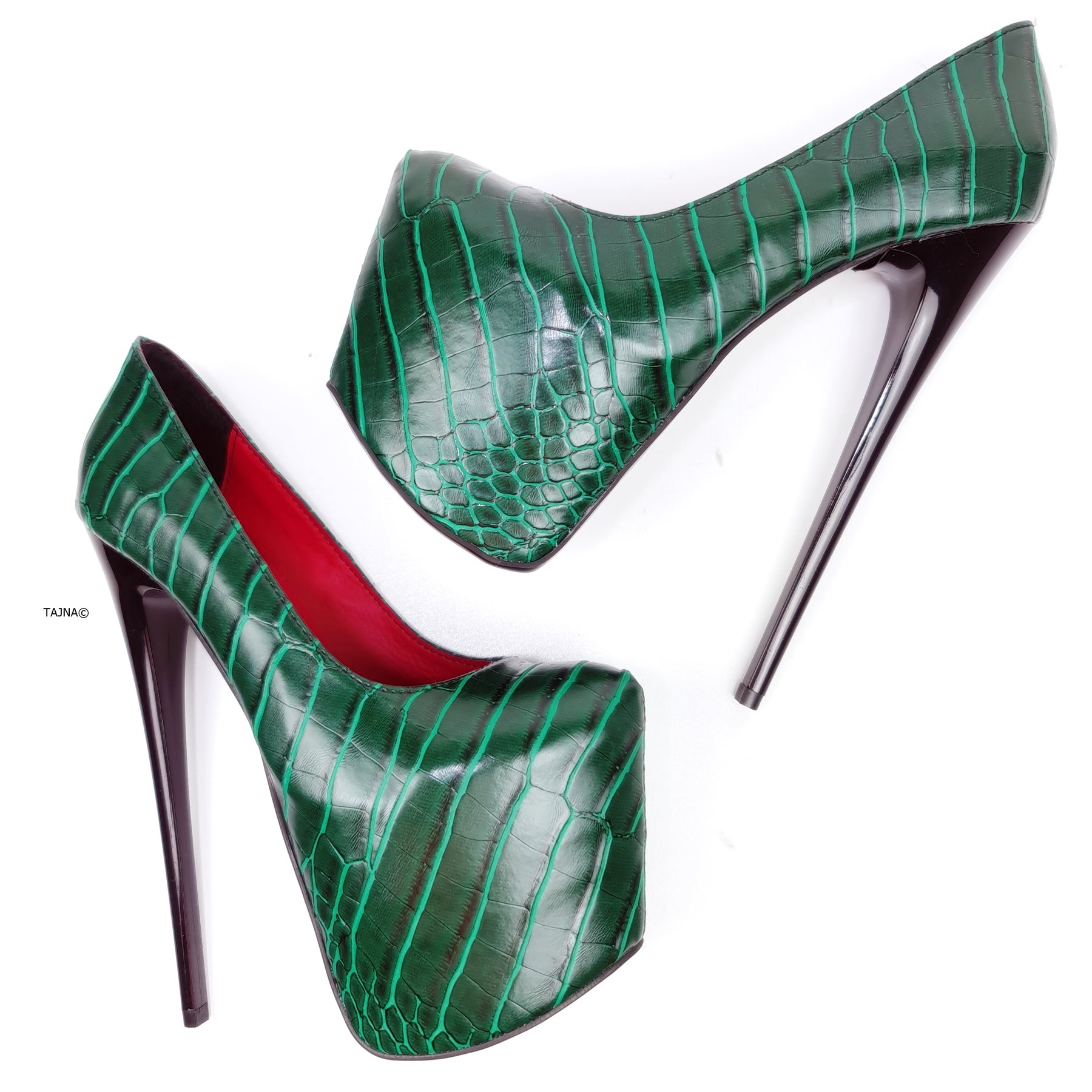 Green Croco Red Detail High Heel Pumps – Tajna Shoes