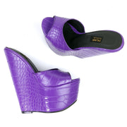 Purple Croco Print High Heel Mules