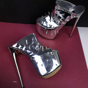 Silver Mirror Spike Studded High Heel Mules Fetish Tajna Club