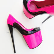 Double Neon Pink Black Gloss High Heel Pumps
