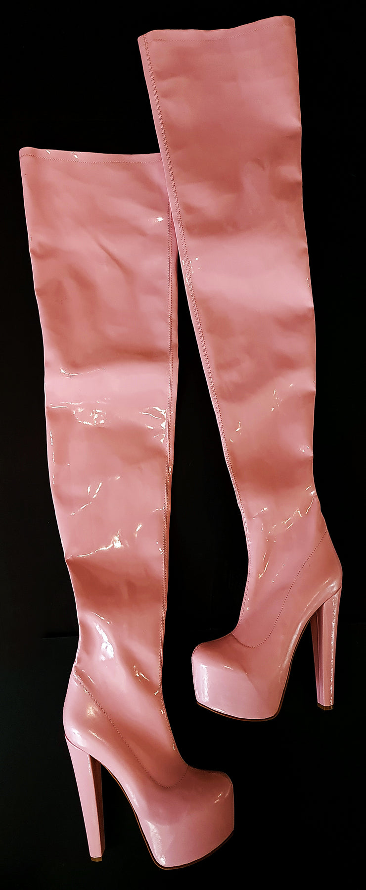 Light Pink Gloss Thigh High Long Boots