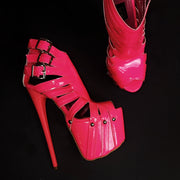 Multi Belted Pink Neon Ankle Cut Pin High Heels