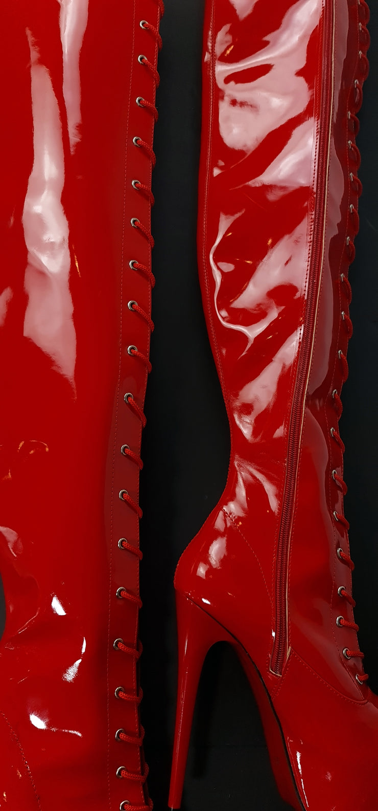 Red Gloss Thigh High Gladiator Long Boots