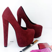 Bordeaux Suede Chunky High Heel Pumps