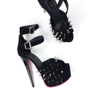 Double Ankle Strap Black Suede Spike Heels