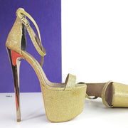 Gold Shimmer Thin Strap Metallic High Heels