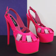 Neon Pink Gloss Toe Detailed High Heeled