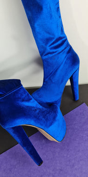 Parlament Blue Suede Velvet Thigh High Boots
