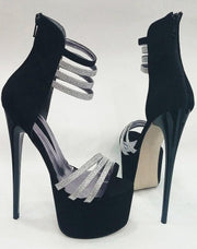 Black & Silver Strapped Ankle Sandals - Tajna Club