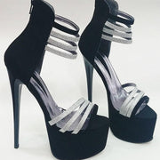 Black & Silver Strapped Ankle Sandals - Tajna Club