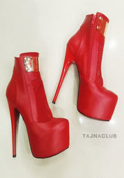 Side Zipper Boots Red Platform  High Heel Shoes - Tajna Club