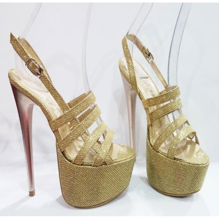 Sparkling Gold Platform High Heel Sandals - Tajna Club