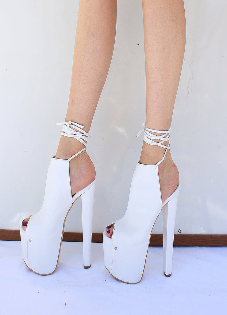 Lace Up White Peep Toe 19 cm High Heel Shoes - Tajna Club