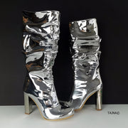 Silver Mirror Midcalf Boots - Tajna Club