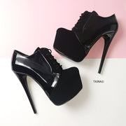 Oxford Black Suede Patent Ankle Booties - Tajna Club
