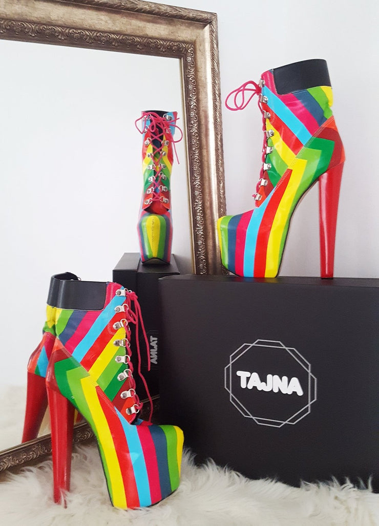 Rainbow Timber Style Lace Up Boots - Tajna Club