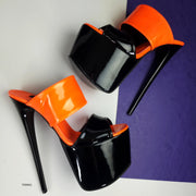 Black Orange Gloss Double Strap Mules Tajna club shoes halloween