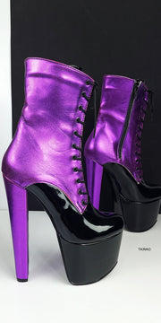Purple Black Multi Colour Chunky Heel Boots Tajna Club Halloween