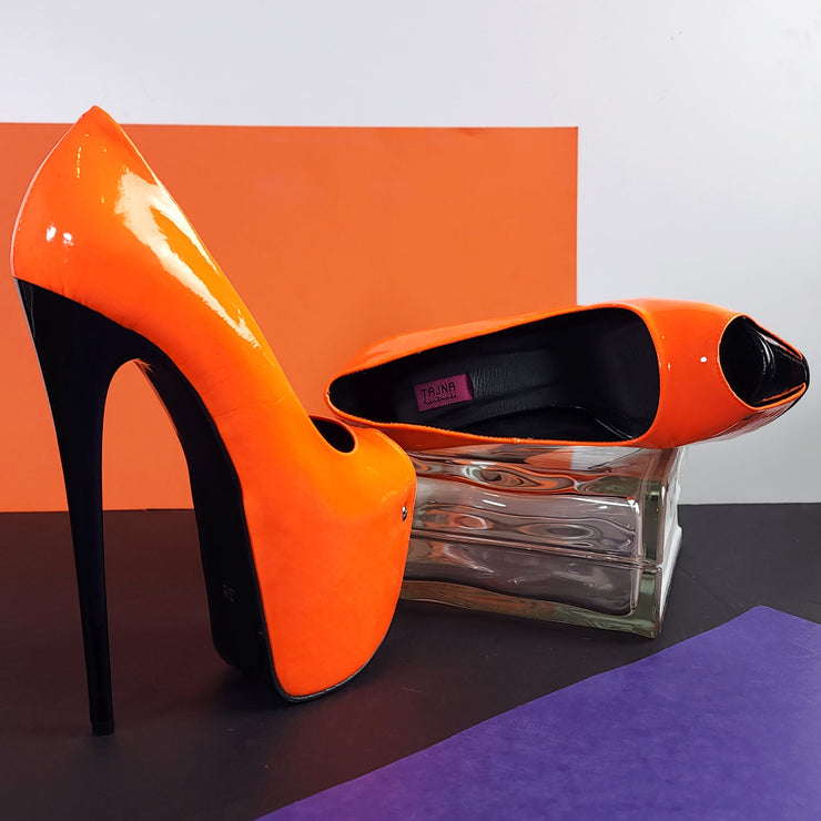 Orange Neon Gloss Black Detail High Heels
