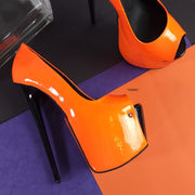 Orange Neon Gloss Black Detail High Heels