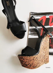 Black Ankle Strap Wedge Sandals - Tajna Club
