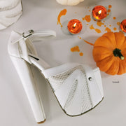 Fishnet White Ankle Strap Chunky Heels - Tajna Club