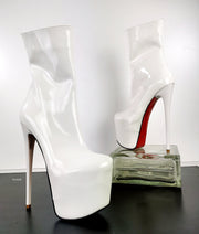 White Patent High Heel Ankle Boots - Tajna Club
