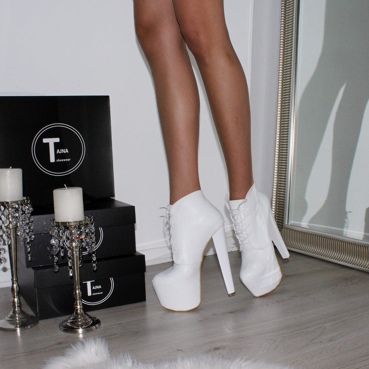 Lace Up White Platform Ankle Booties - Tajna Club