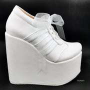 White Lace Up Sport Style Wedge Shoes - Tajna Club